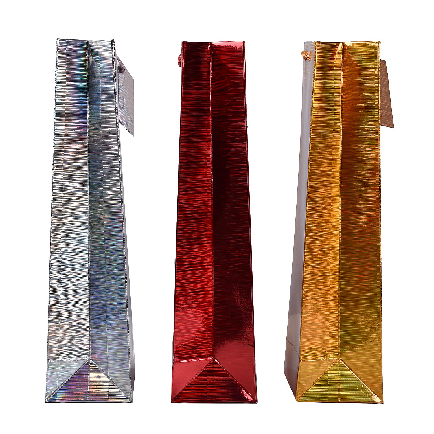 Set of 3 - Assorted Holographic Christmas Bottle Gift Bags 35cm