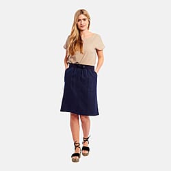 Charlotte West - Ladies Linen A-line Skirt with Rib Waistband (Size 12)  - Navy