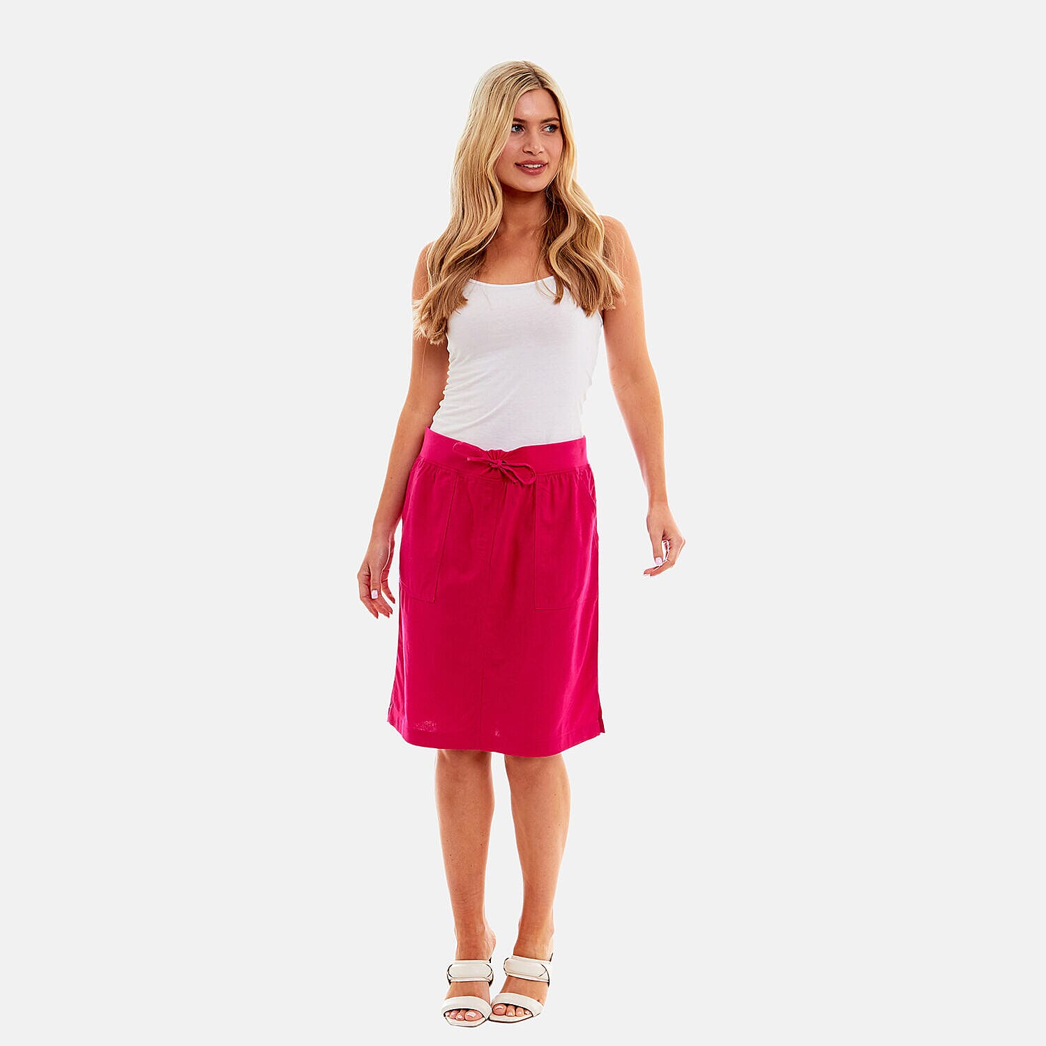 Charlotte West - Ladies Linen A-line Skirt with Rib Waistband