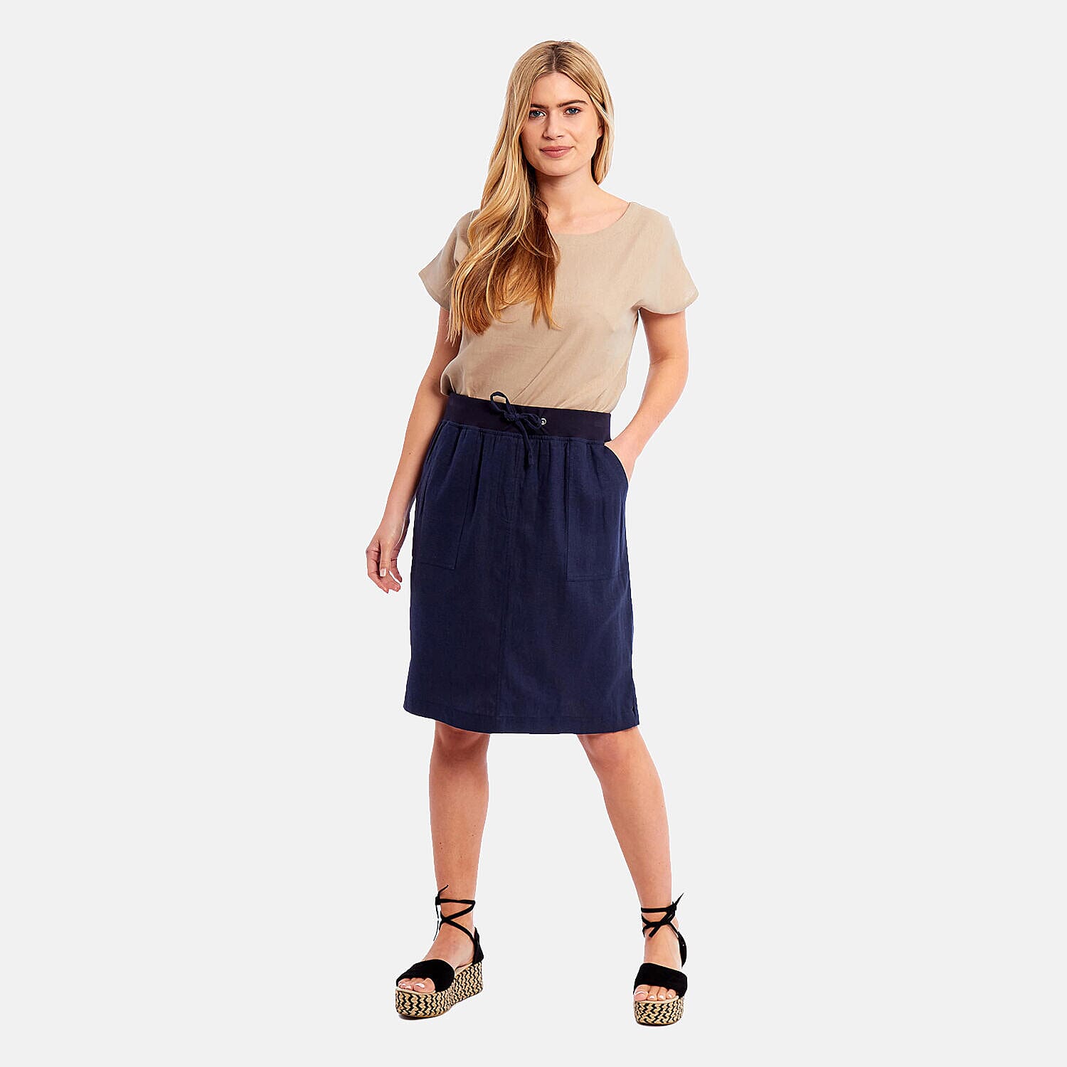 Charlotte West - Ladies Linen A-line Skirt with Rib Waistband (Size 12) - Navy Charlotte West - Ladies Linen A-line Skirt with Rib Waistband (Size 12) - Navy