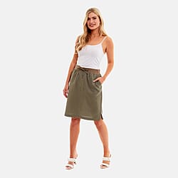 Charlotte West - Ladies Linen A-line Skirt with Rib Waistband (Size 12) - Khaki