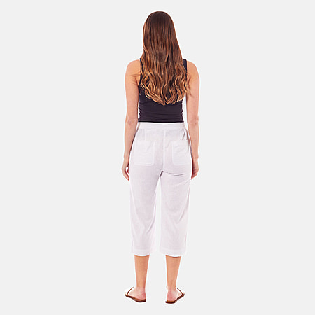Womens Ladies Linen 3/4 Long Summer Shorts UK Size 10 12 14 16 18 Pants  Bottoms