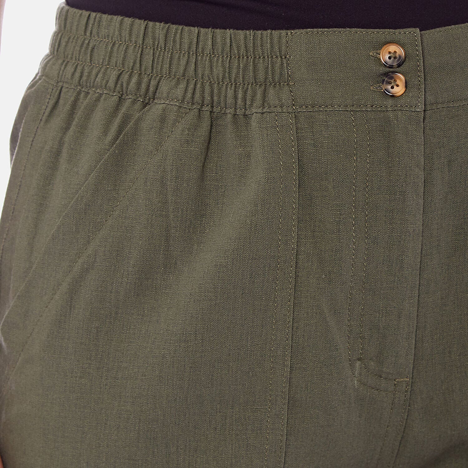 Charlotte West - Ladies Linen 3/4 Trousers with Button Fashing (Size 12) - White