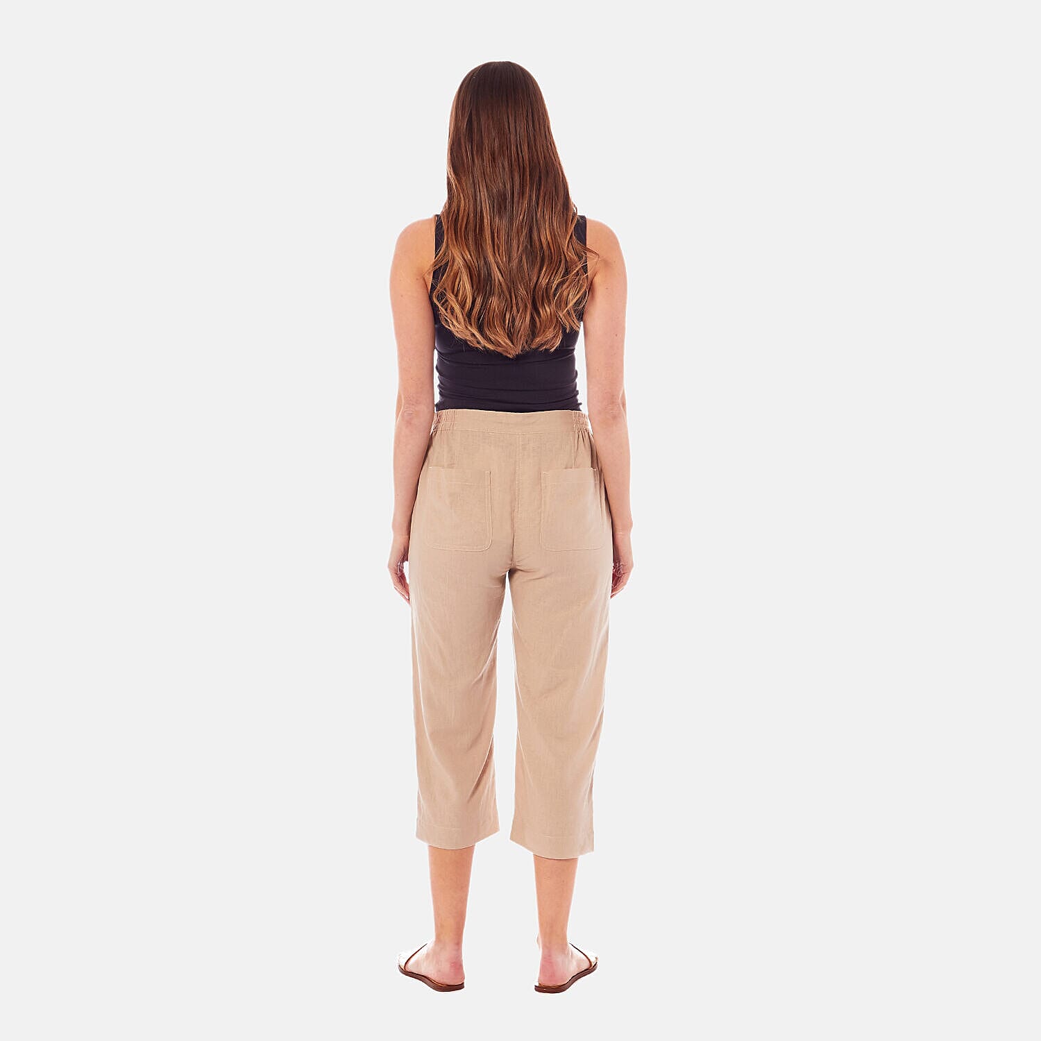 Charlotte West - Ladies Linen 3/4 Trousers with Button Fashing (Size 12) - White