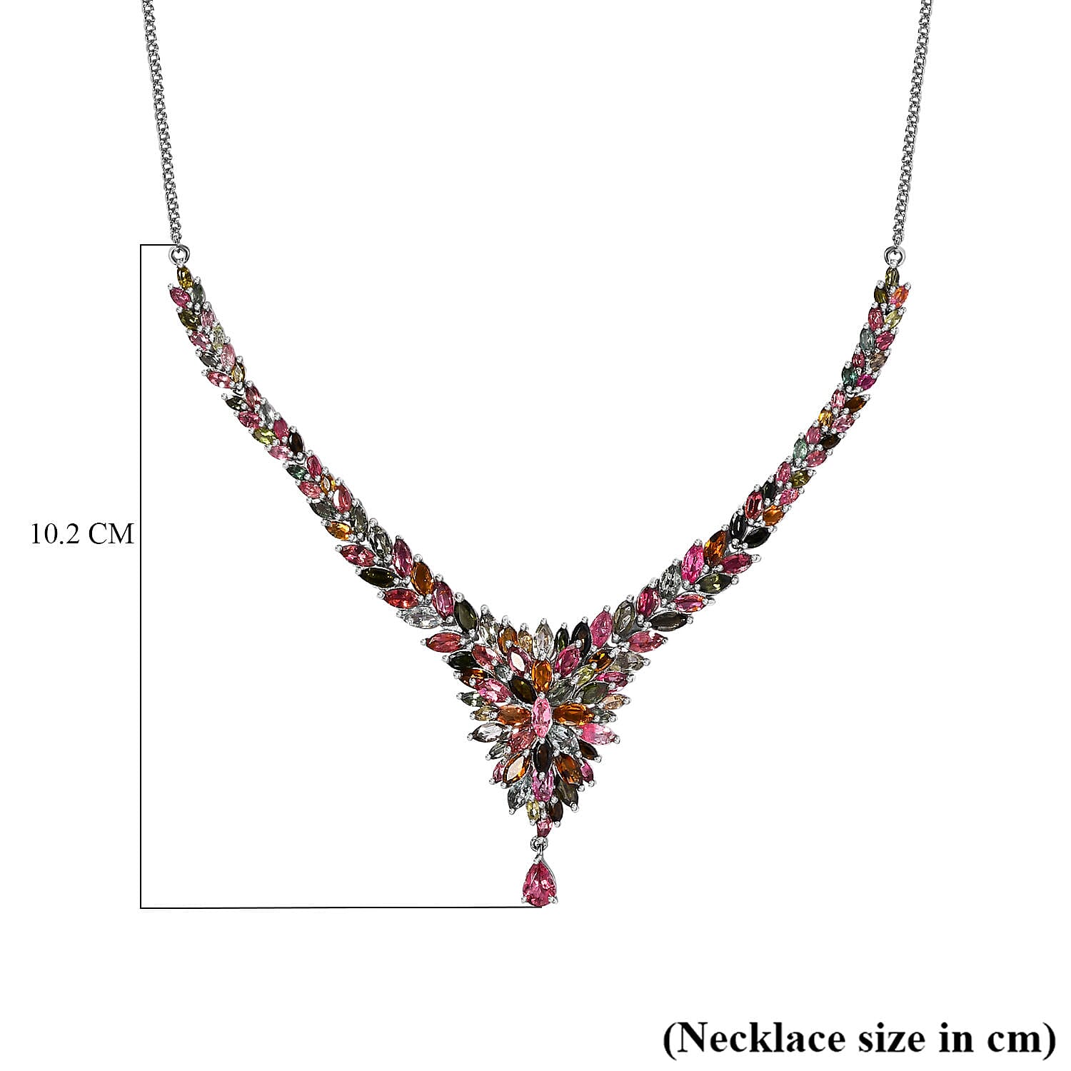 Designer Inspired - Multi-Tourmaline Cluster Necklace (Size - 20) in Platinum Overlay Sterling Silver 17.71 Ct, Silver Wt. 18.71 Gms