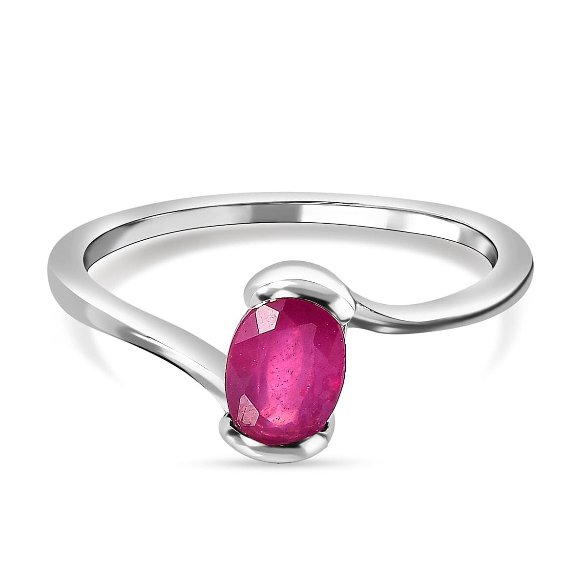 Ruby (FF) Solitaire Bypass Ring in Platinum Overlay Sterling Silver 1. ...