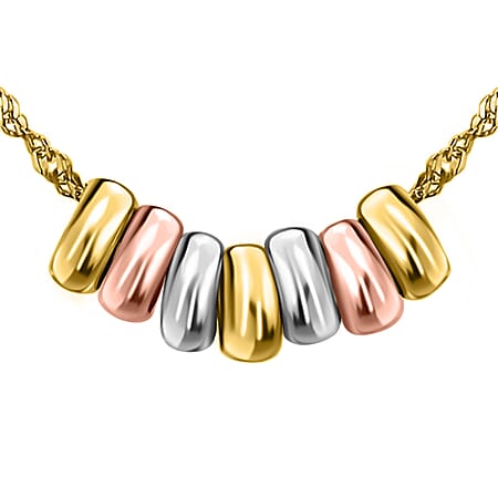 9K Three Colour Gold Mini 7 Lucky Rings Twist Curb Necklace 16 Inch