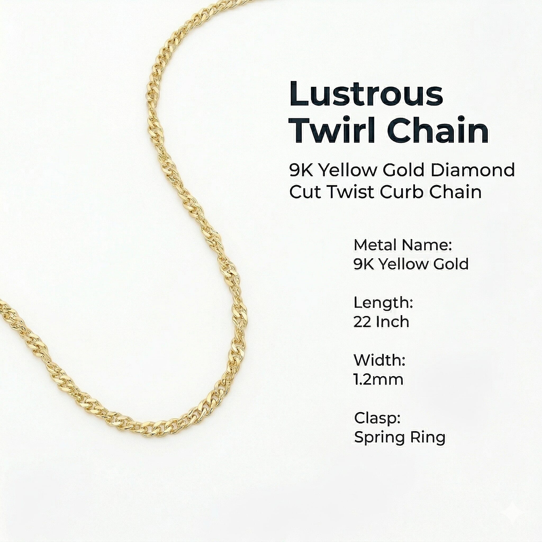 9K Yellow Gold  Chain (Size - 22),  Gold Wt. 1.1 Gms