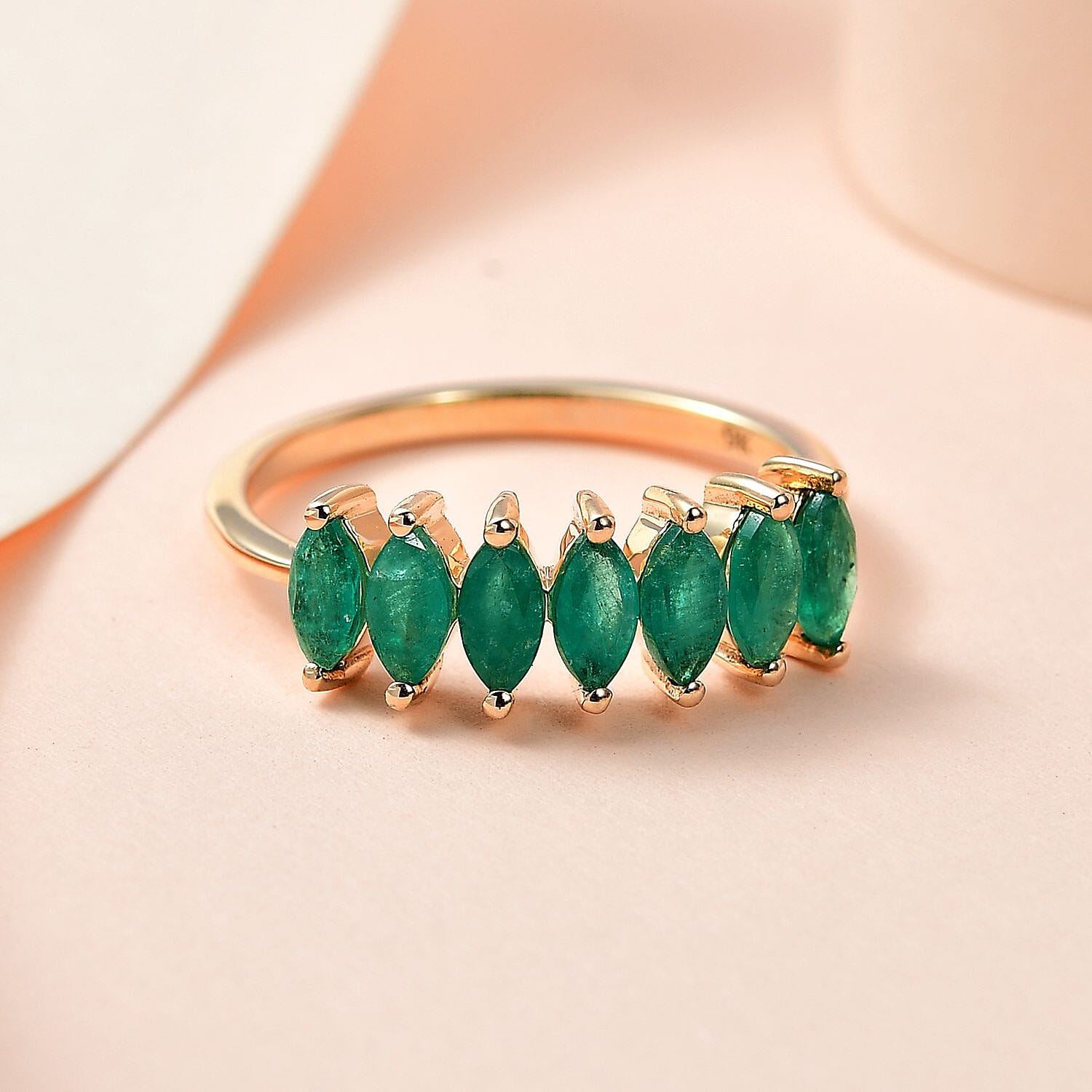 9K Yellow Gold AAA Gemfields Emerald 7 Stone Ring
