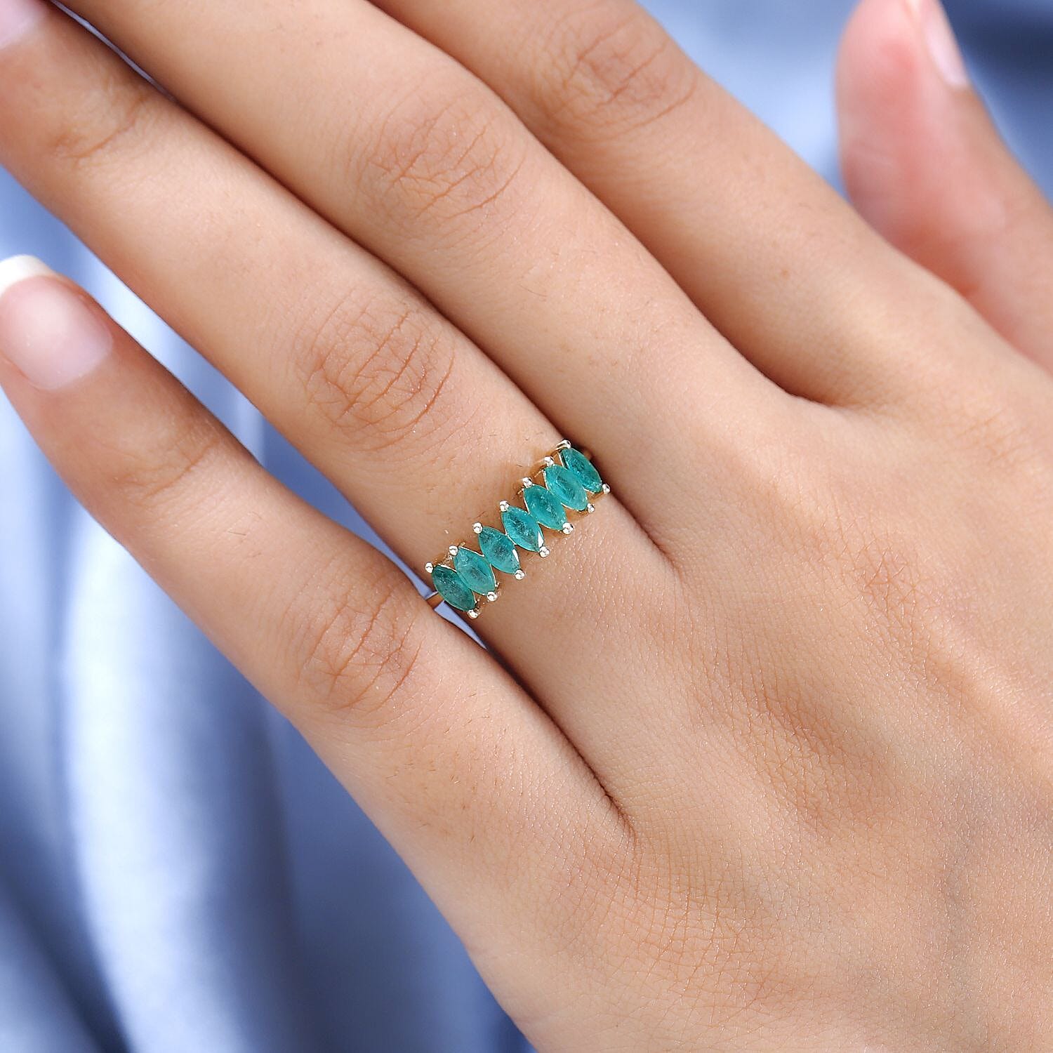 9K Yellow Gold AAA Gemfields Emerald 7 Stone Ring