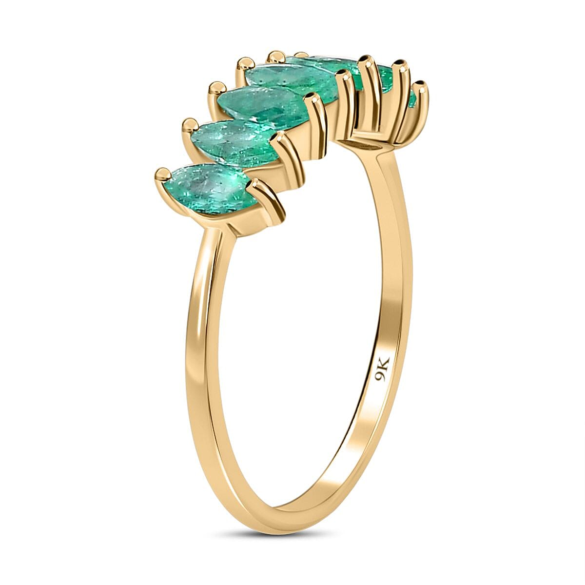 9K Yellow Gold AAA Gemfields Emerald 7 Stone Ring