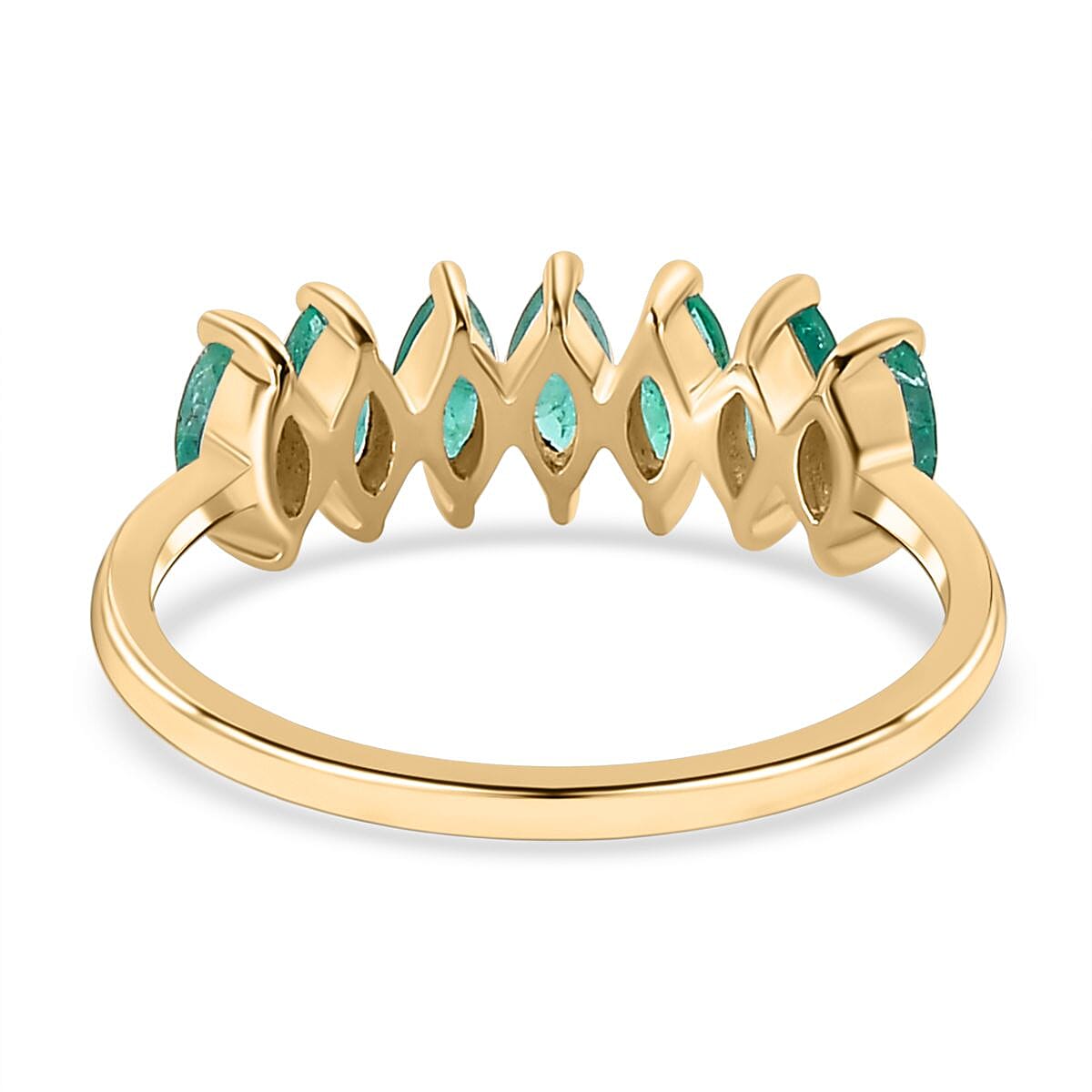 9K Yellow Gold AAA Gemfields Emerald 7 Stone Ring