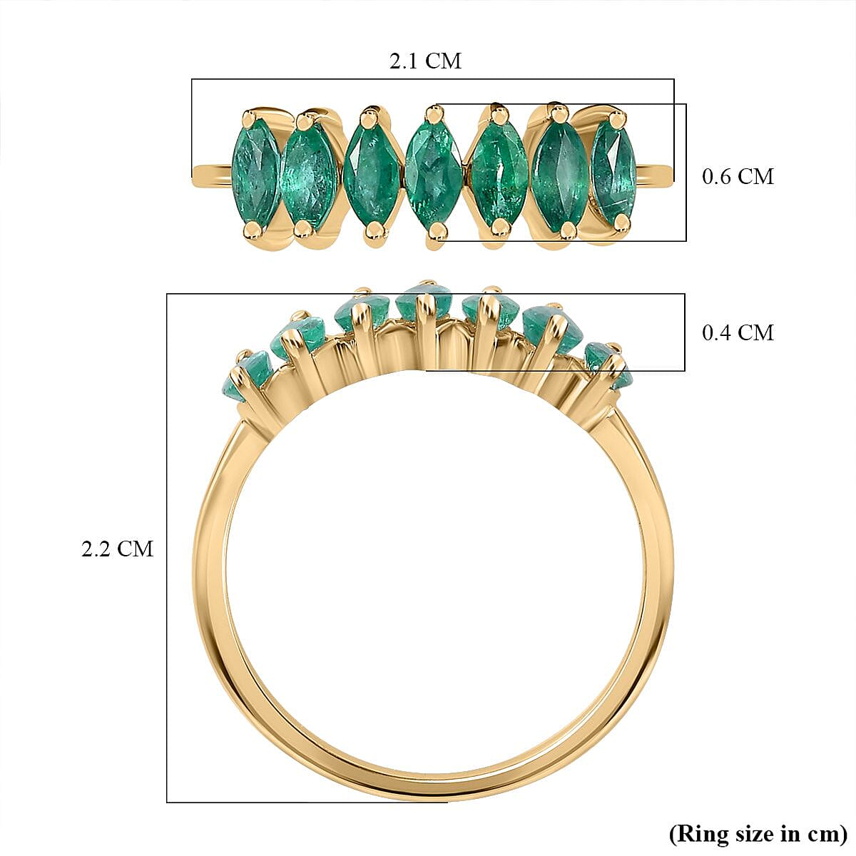 9K Yellow Gold AAA Gemfields Emerald 7 Stone Ring