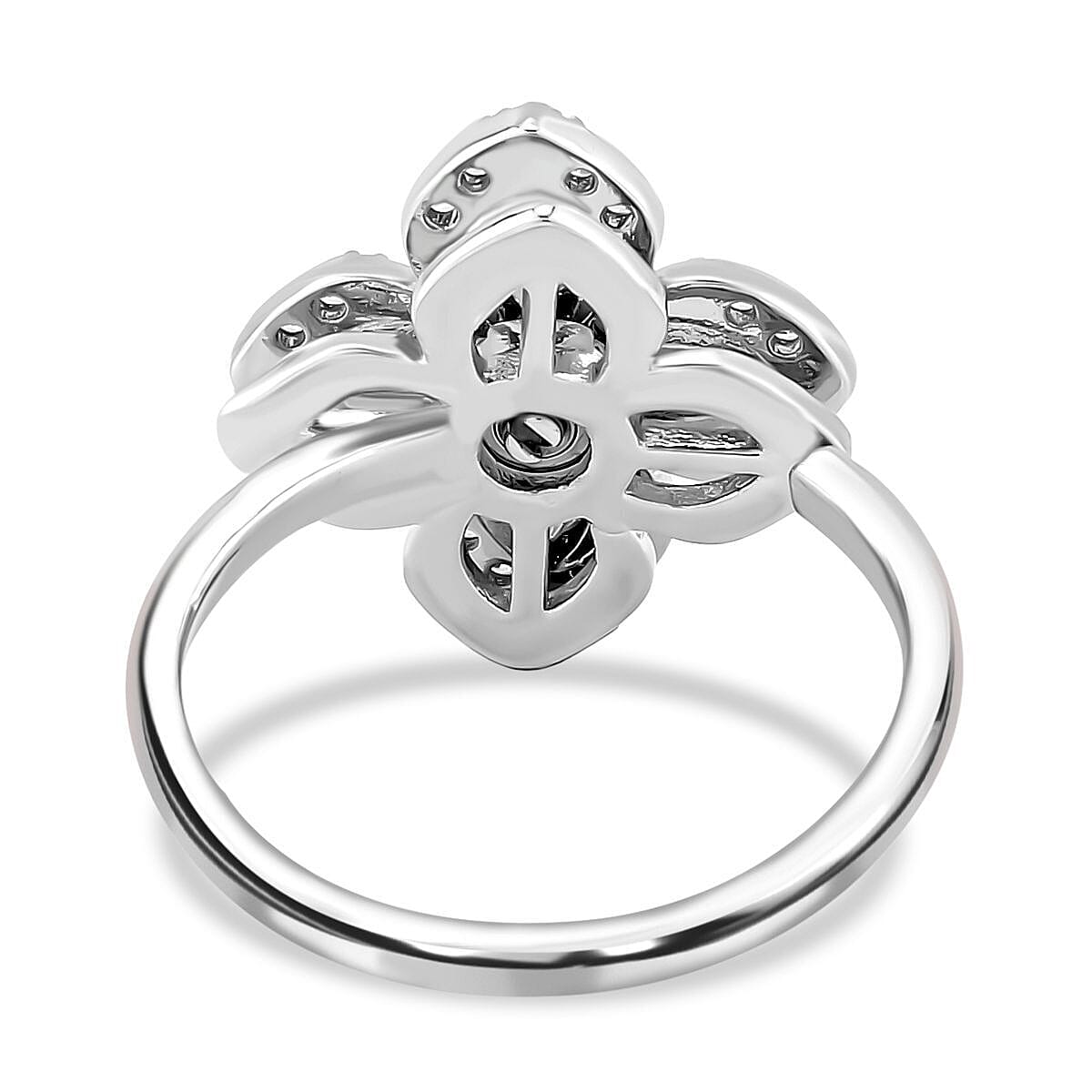 Simulated Pink & White Diamond Clover Spinner Ring in Silver Tone - Adjustable (Size L-R)