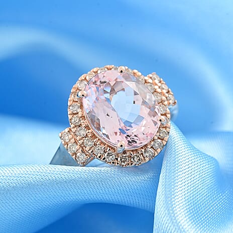 The Rare Find - 14K Rose Gold AAA Pink Morganite with White Diamond Ring 5.40ct