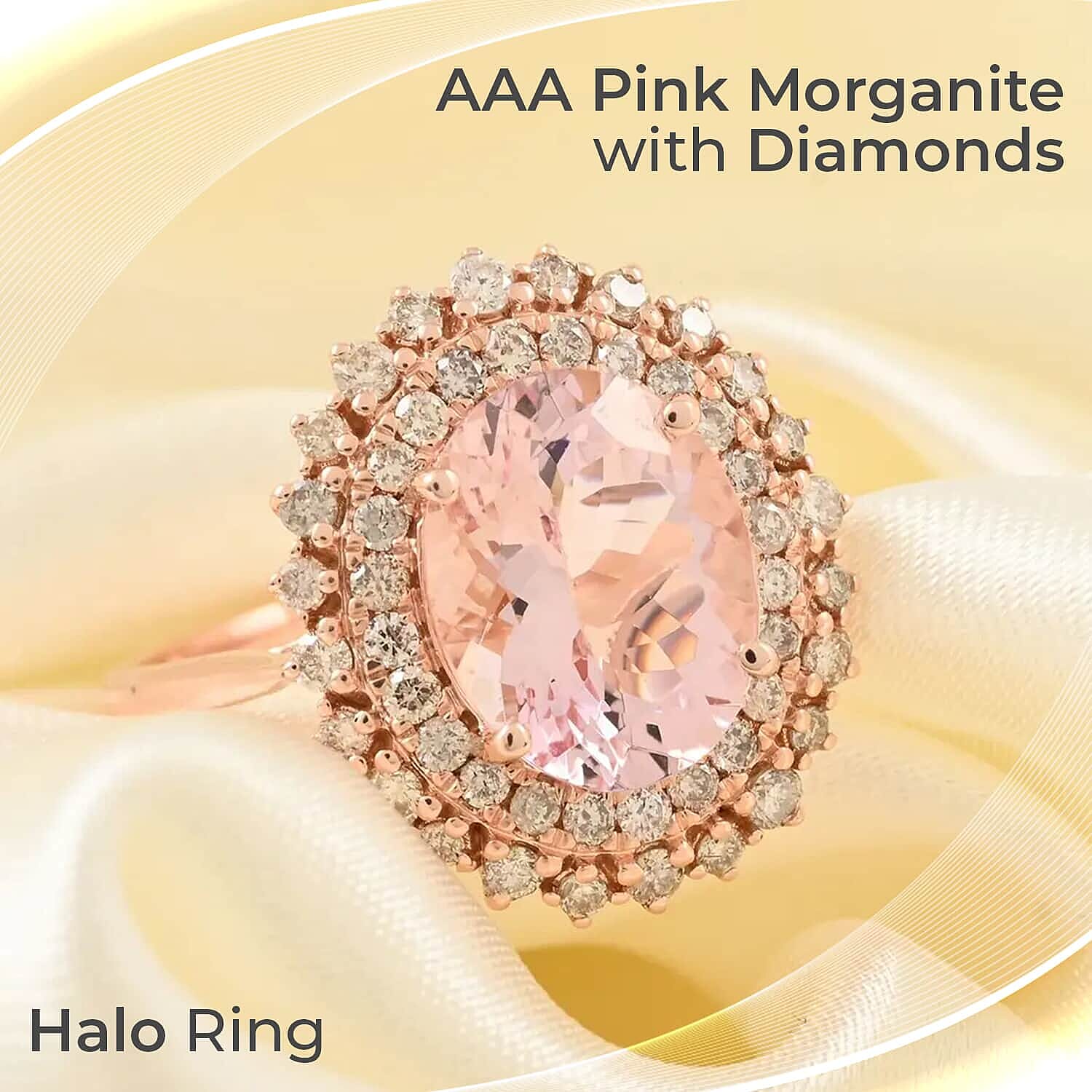 14K Rose Gold  AAA   Pink Morganite ,  White Diamond  I2 Ring 156.85 ct,  Gold Wt. 3.44 Gms  156.850  Ct.
