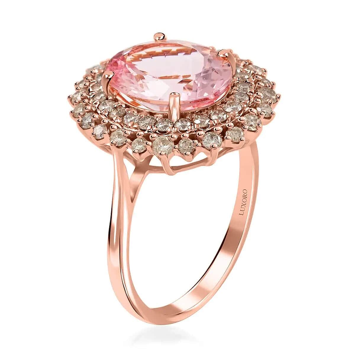 14K Rose Gold  AAA   Pink Morganite ,  White Diamond  I2 Ring 156.85 ct,  Gold Wt. 3.44 Gms  156.850  Ct.