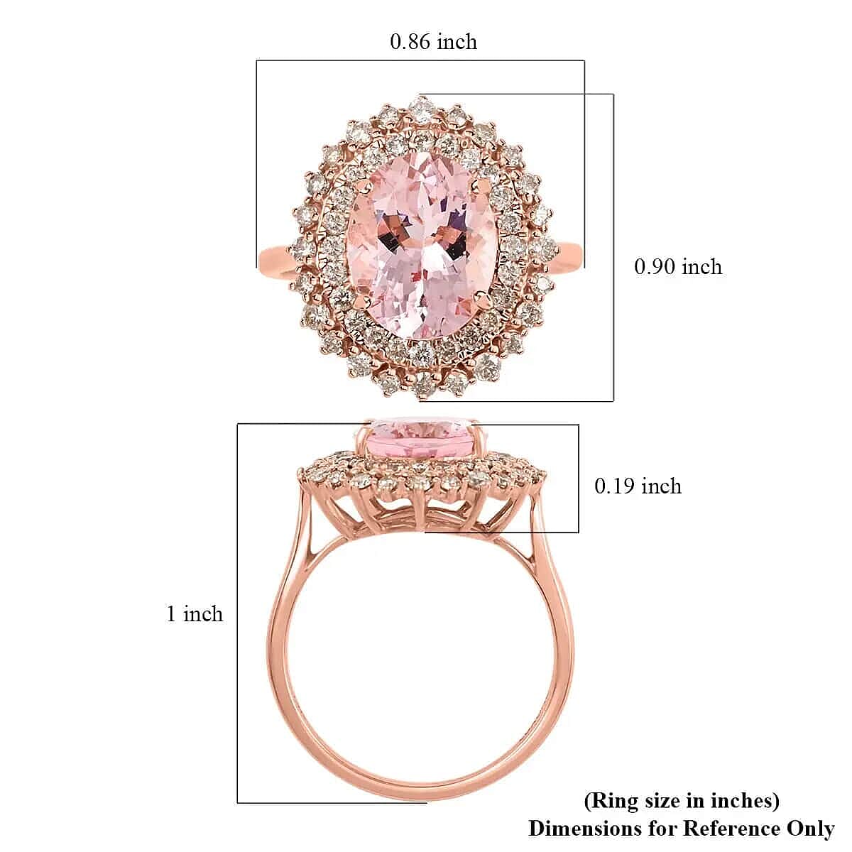 14K Rose Gold  AAA   Pink Morganite ,  White Diamond  I2 Ring 156.85 ct,  Gold Wt. 3.44 Gms  156.850  Ct.