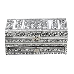 Eelephant Embossed Jewellery Box (Size 25x12x10 cm) - Silver