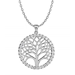 Simulated Diamond Pendant With chain (Size - 18 ) in Rhodium Overlay Sterling Silver