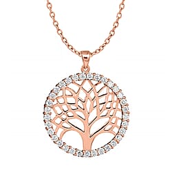 Simulated Diamond Pendant with Chain (Size -18 ) in Rose Gold Overlay Sterling Silver