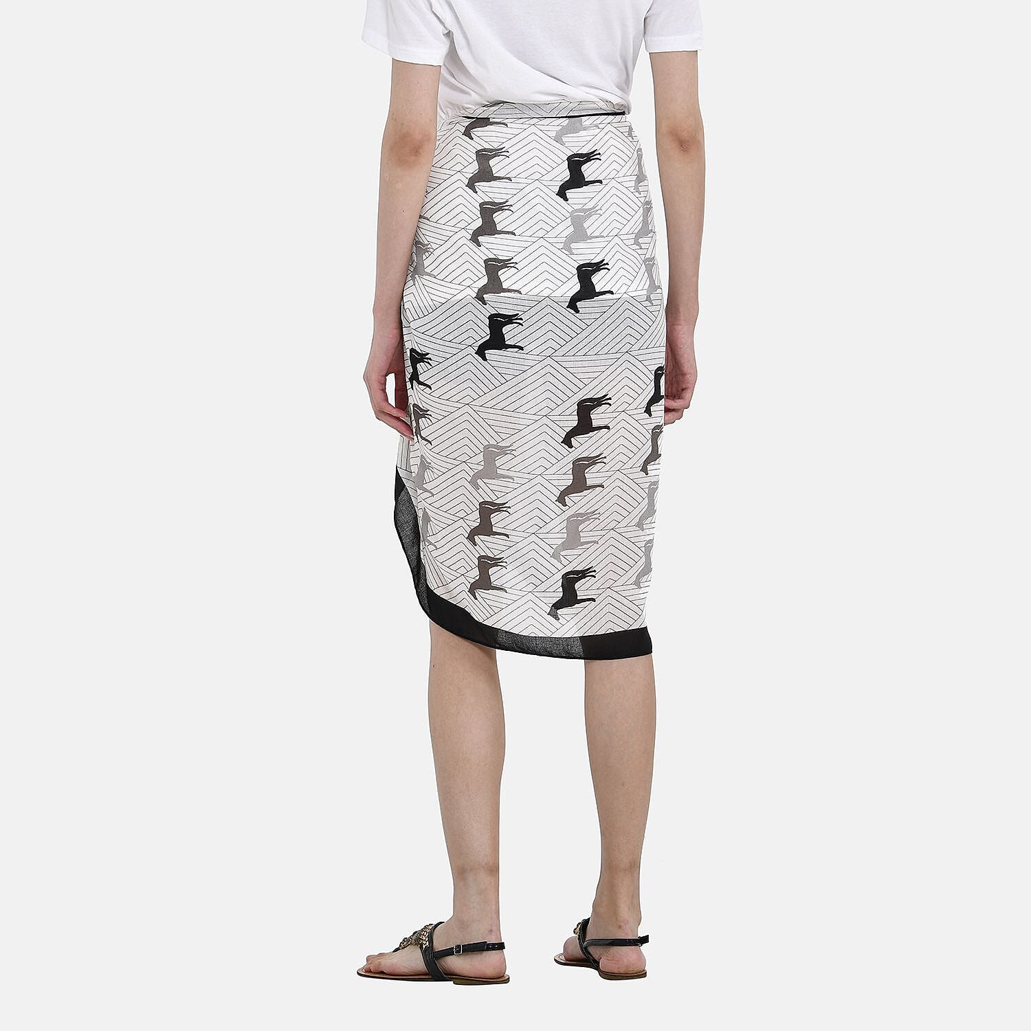 Close Out 100% Viscose Horse Print Sarong-Scarf (Size 180x85 cm) - White & Black