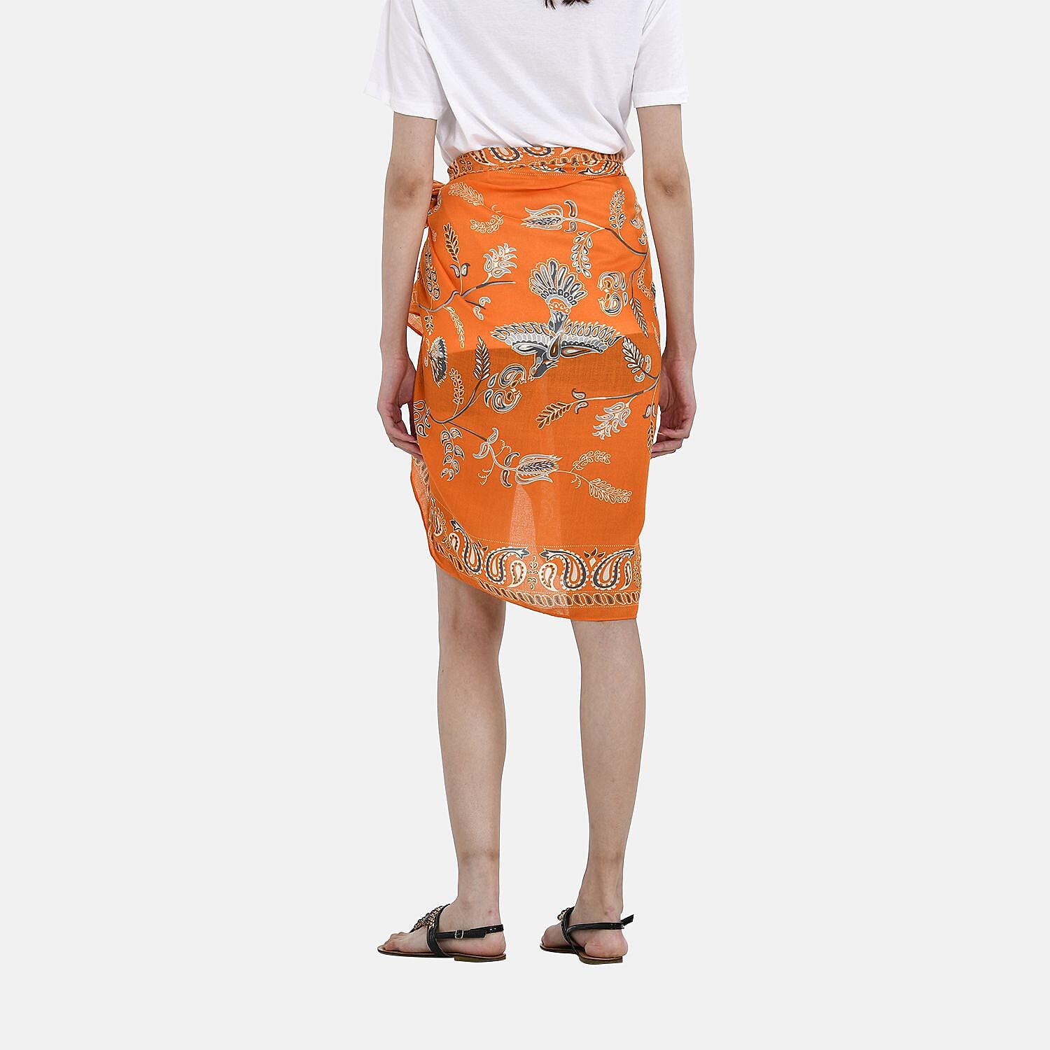 Close Out 100% Viscose Leaf Print Sarong-Scarf (Size 180x85 cm) - Orange