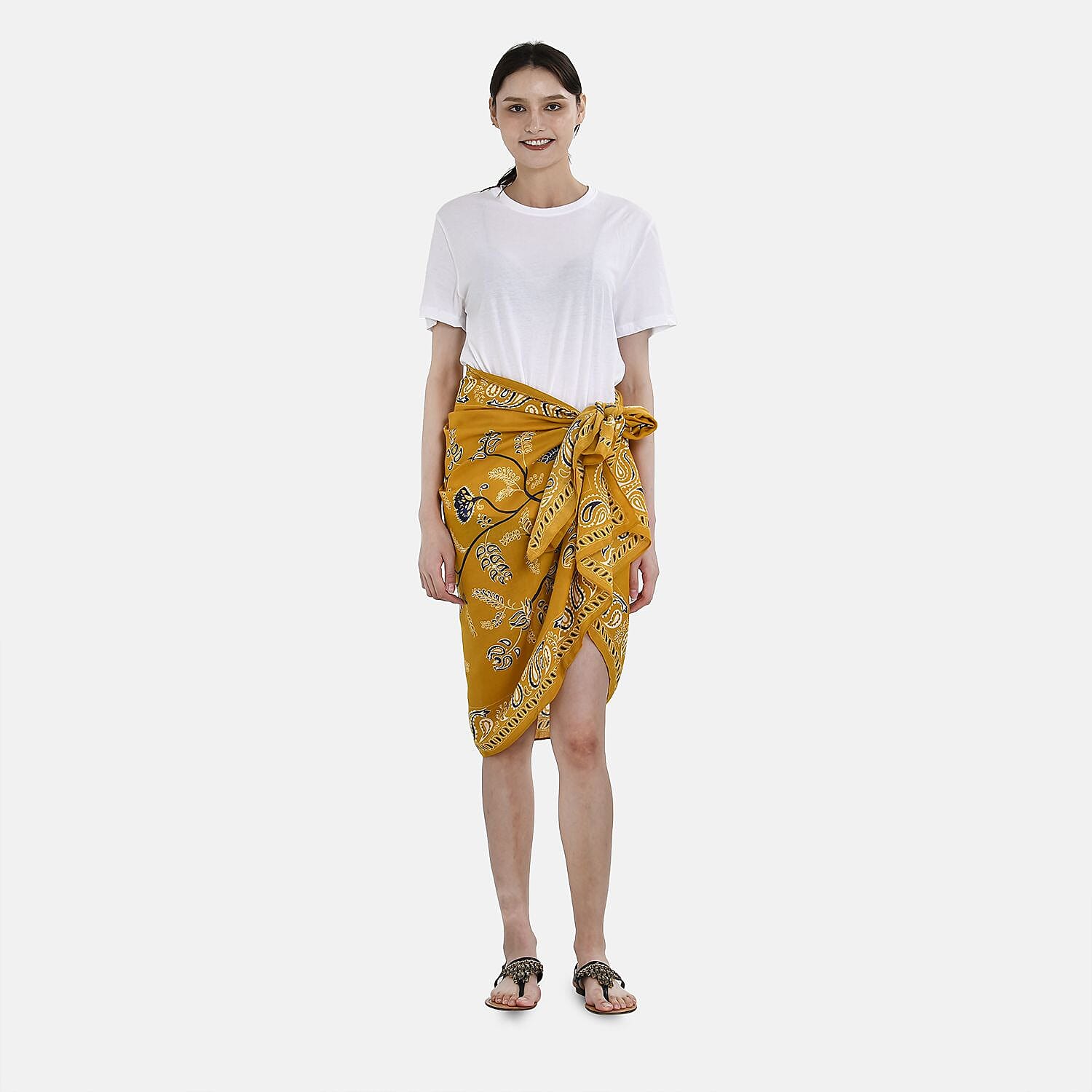 Close Out 100% Viscose Bird Print Sarong-Scarf (Size 180x85 cm) - Yellow