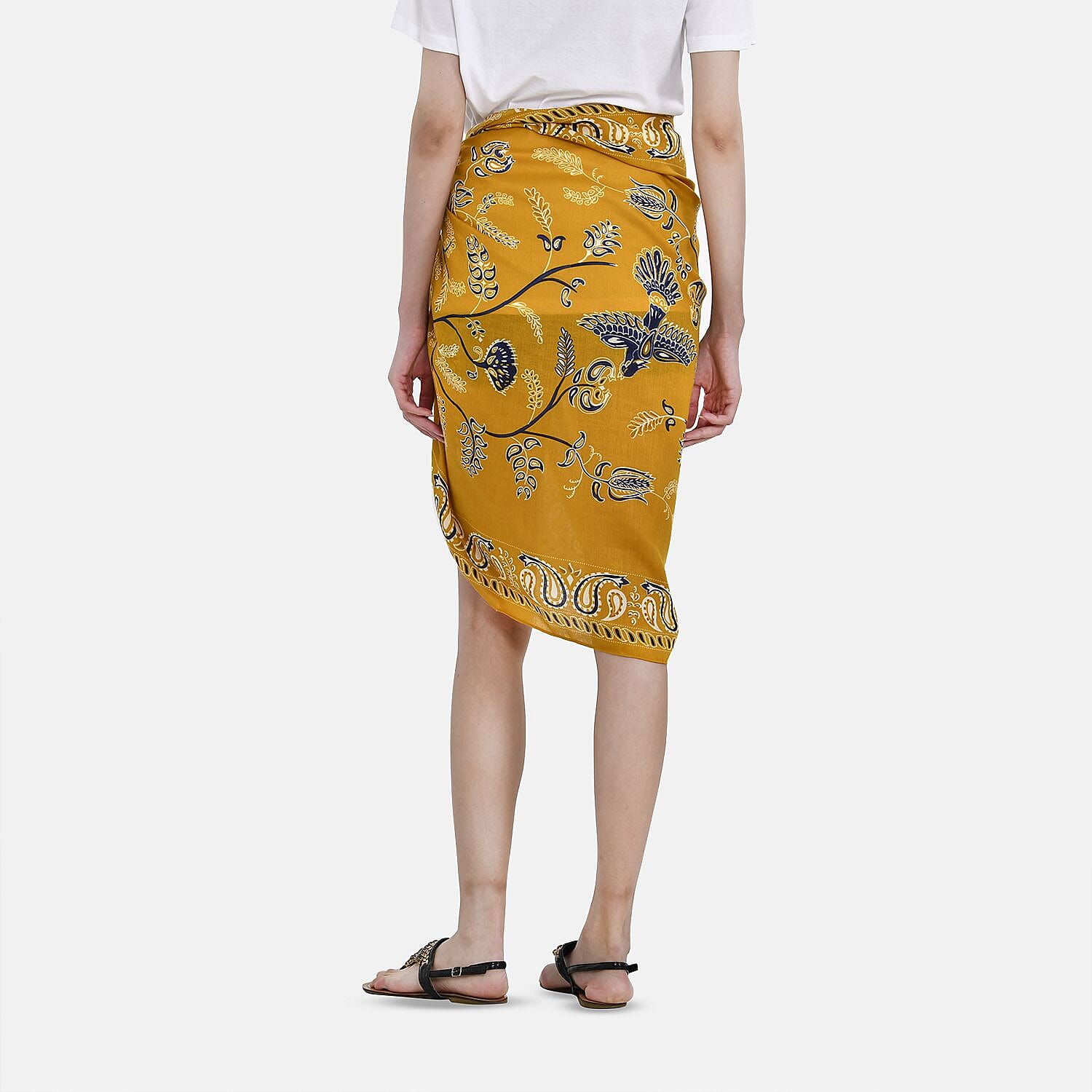 Close Out 100% Viscose Bird Print Sarong-Scarf (Size 180x85 cm) - Yellow