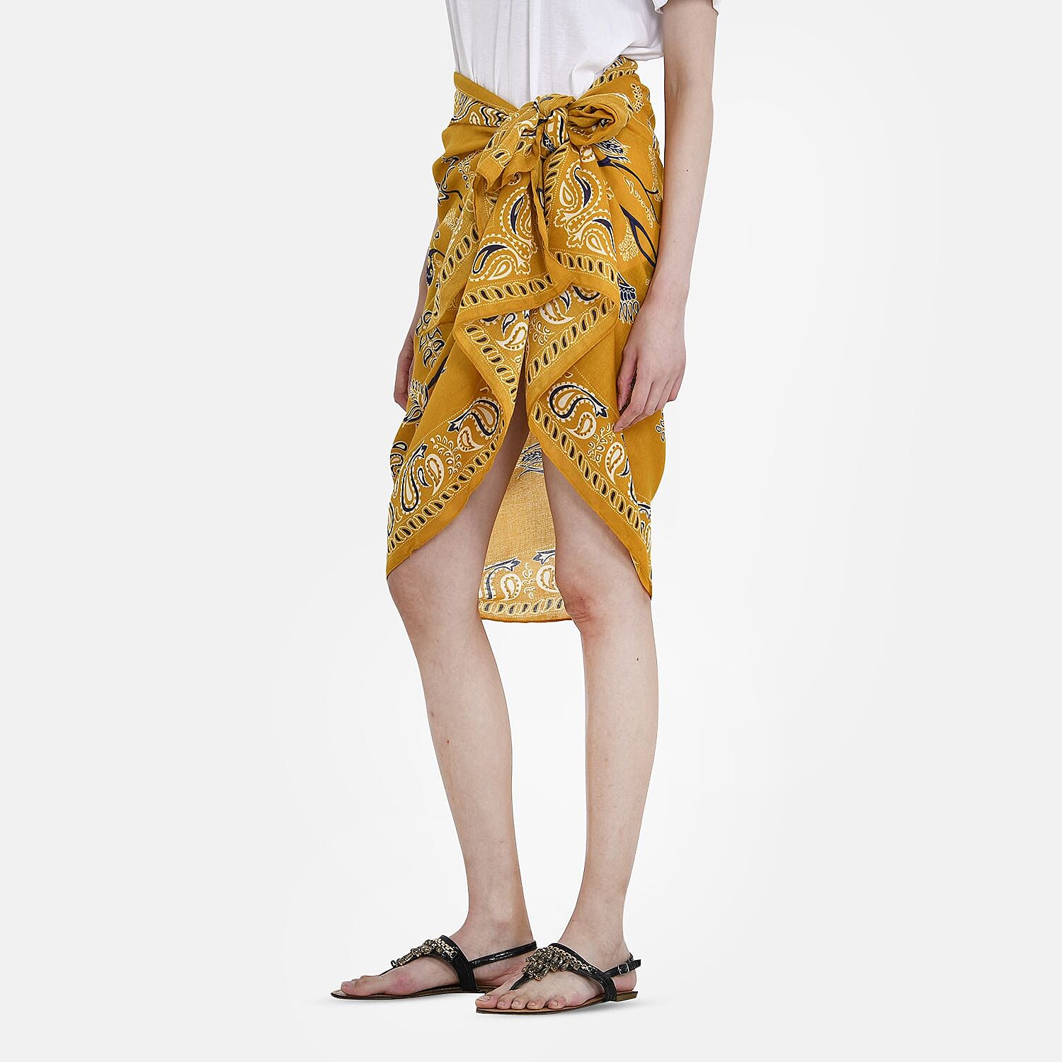 Close Out 100% Viscose Bird Print Sarong-Scarf (Size 180x85 cm) - Yellow