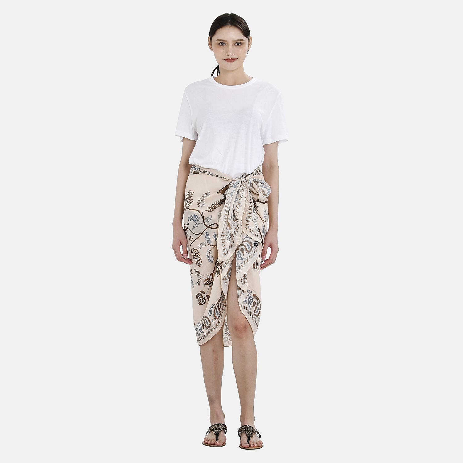 Close Out 100% Viscose Bird Print Sarong-Scarf (Size 180x85 cm) - Light Peach