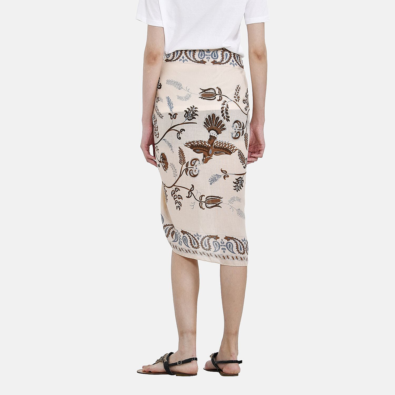 Close Out 100% Viscose Bird Print Sarong-Scarf (Size 180x85 cm) - Light Peach