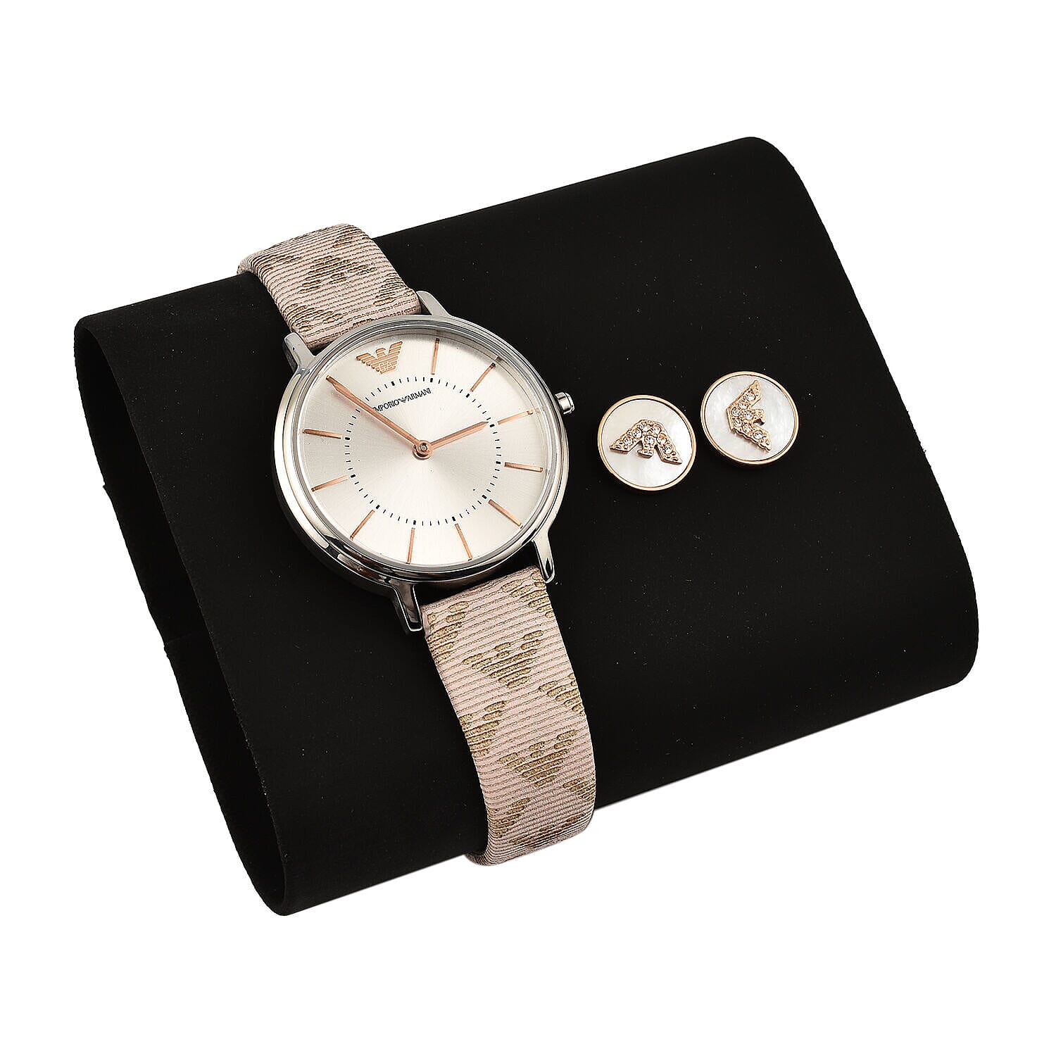 Emporio Armani Ladies Watch with Leather Strap and Stud Earrings