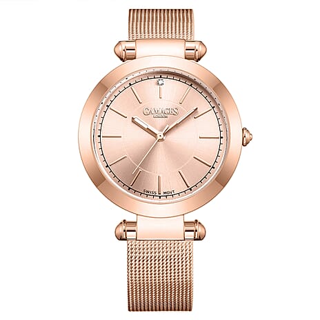 GAMAGES OF LONDON Ladies GEM  Swiss Quartz Water Resistant Diamond Studded Watch in Stainless Steel in Rose Gold