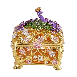 Peacock Crystal Studded Trinket Jewellery Box - Multi