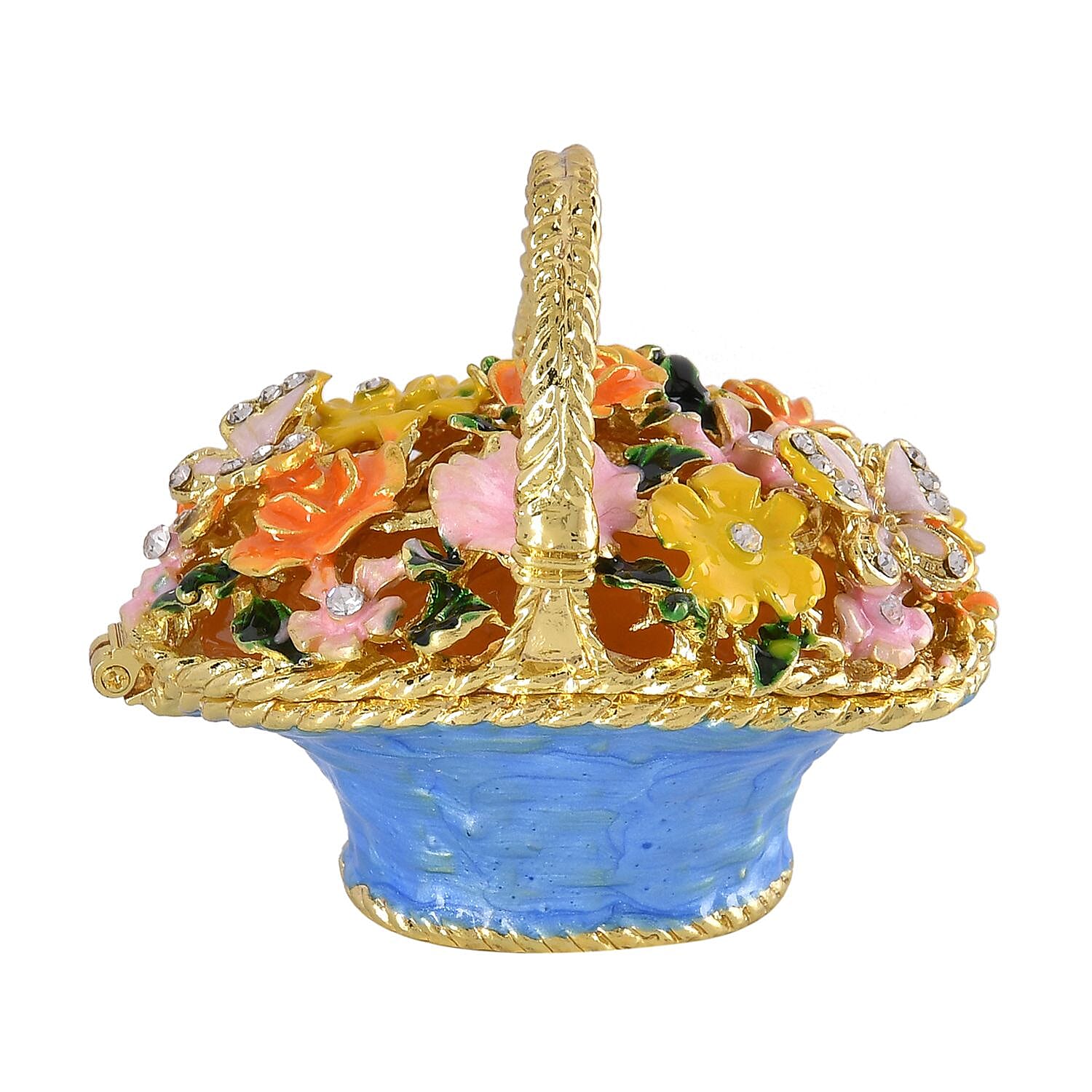 Basket Crystal Studded Trinket Jewellery Box - Multi