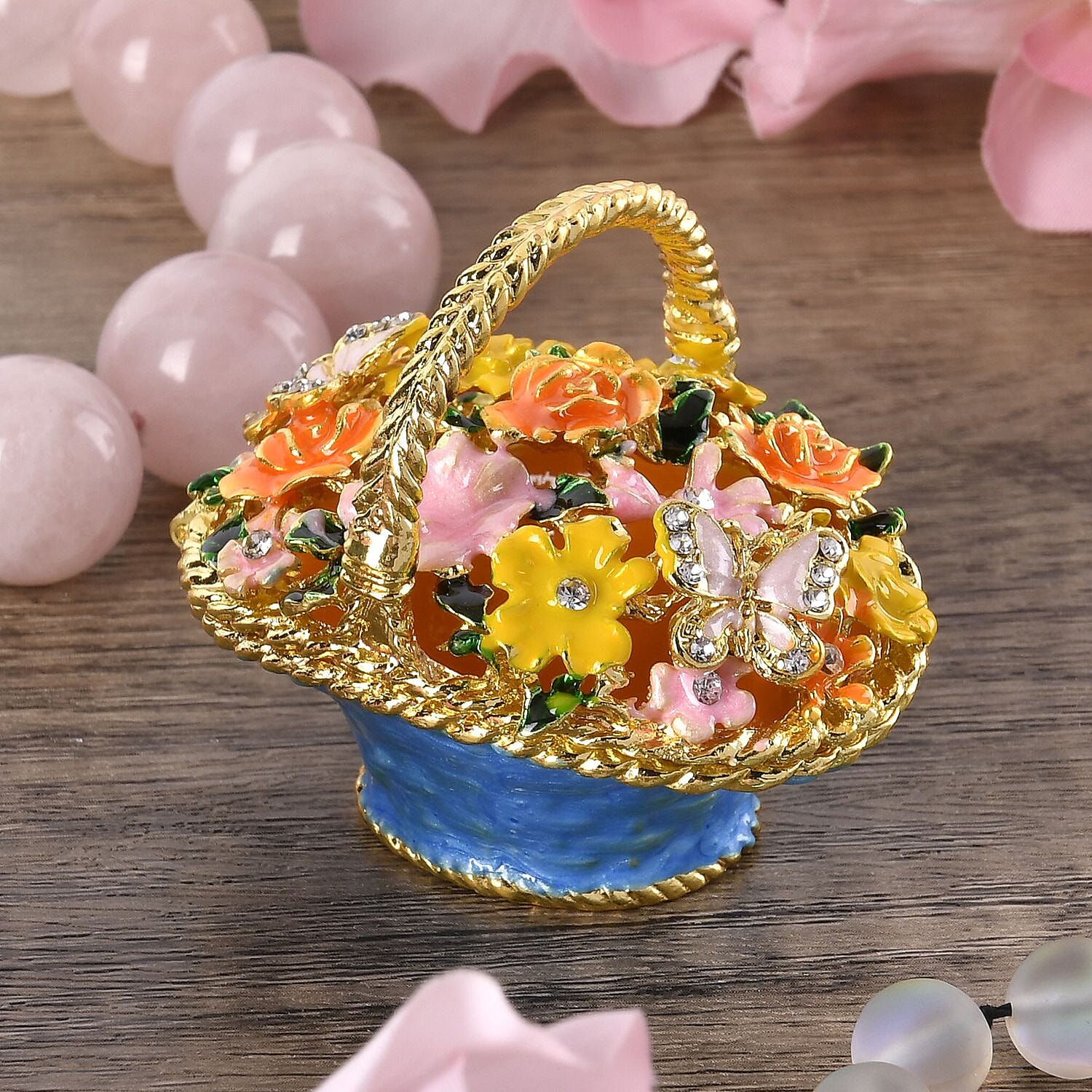 Basket Crystal Studded Trinket Jewellery Box - Multi