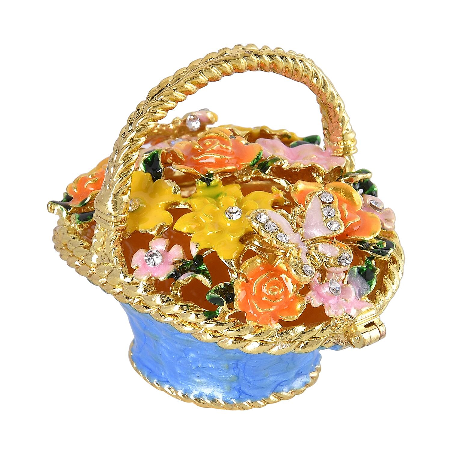 Basket Crystal Studded Trinket Jewellery Box - Multi