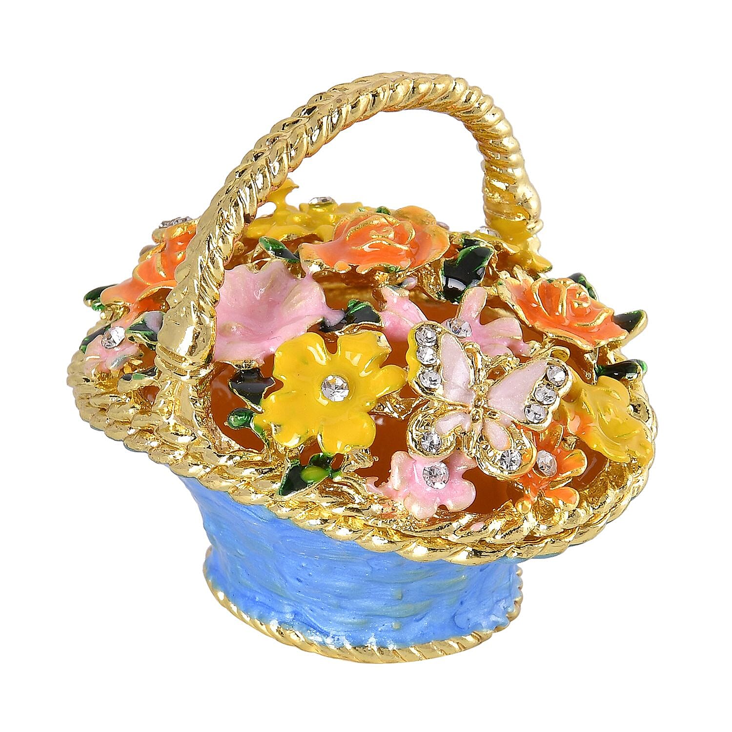 Basket Crystal Studded Trinket Jewellery Box - Multi