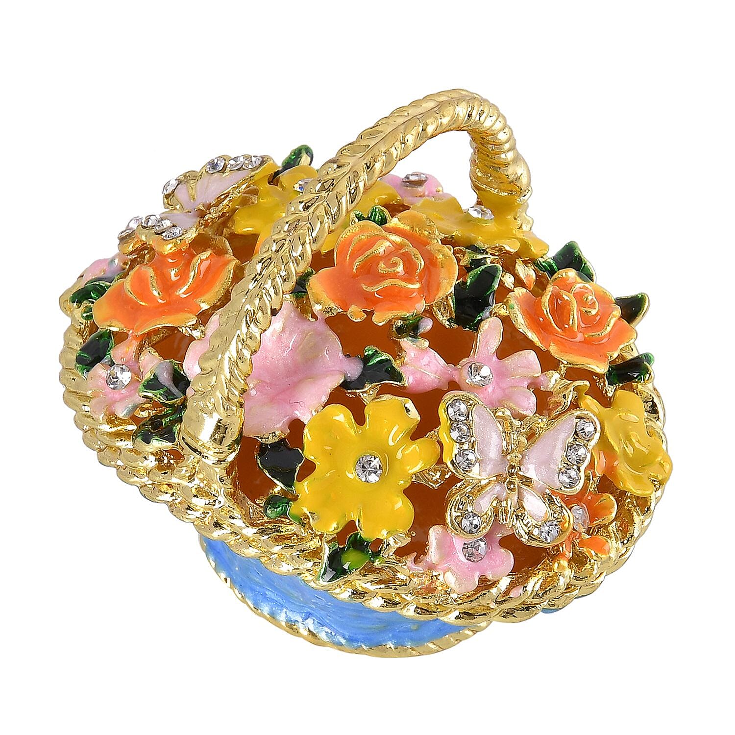 Basket Crystal Studded Trinket Jewellery Box - Multi