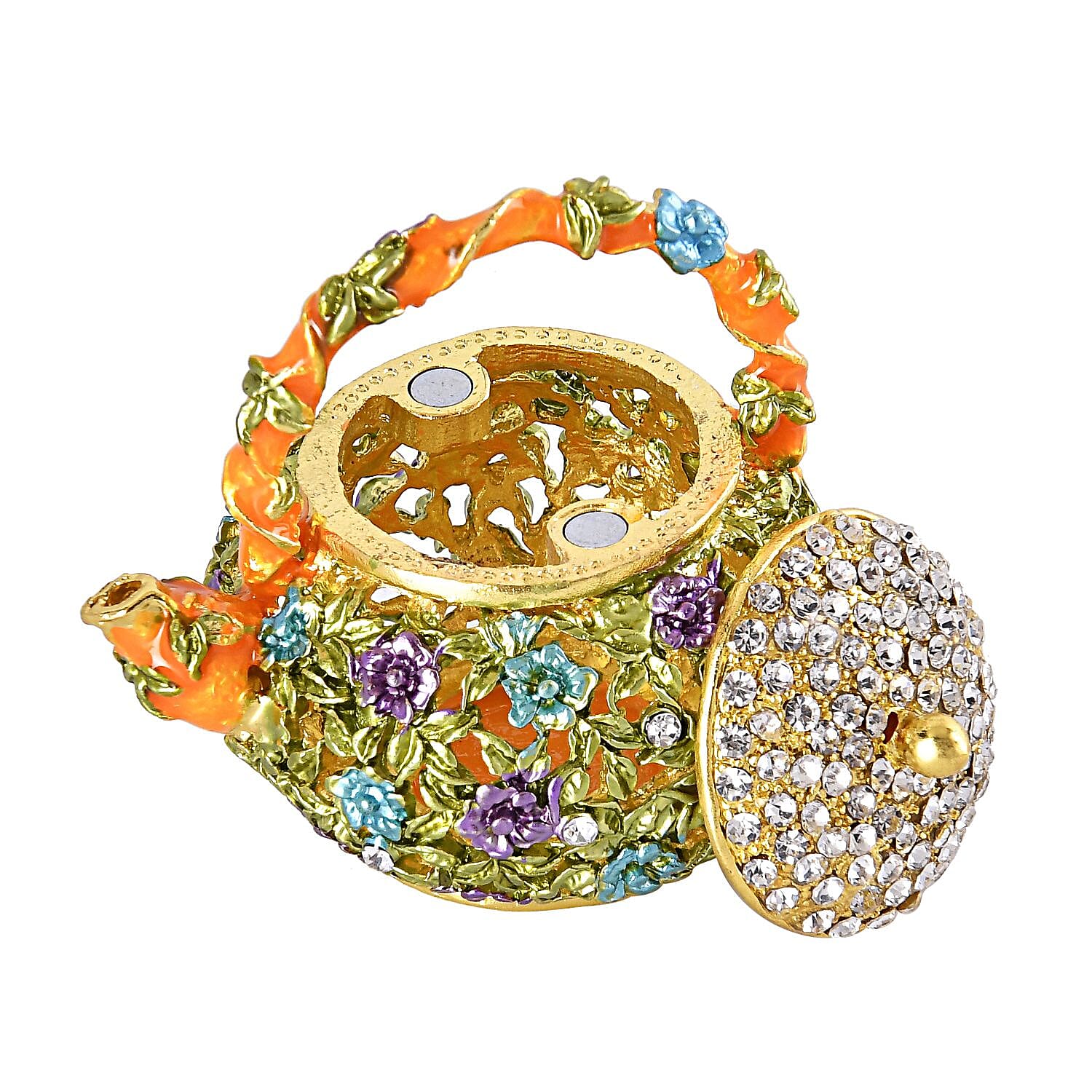 Teapot Crystal Studded Trinket Jewellery Box - Multi