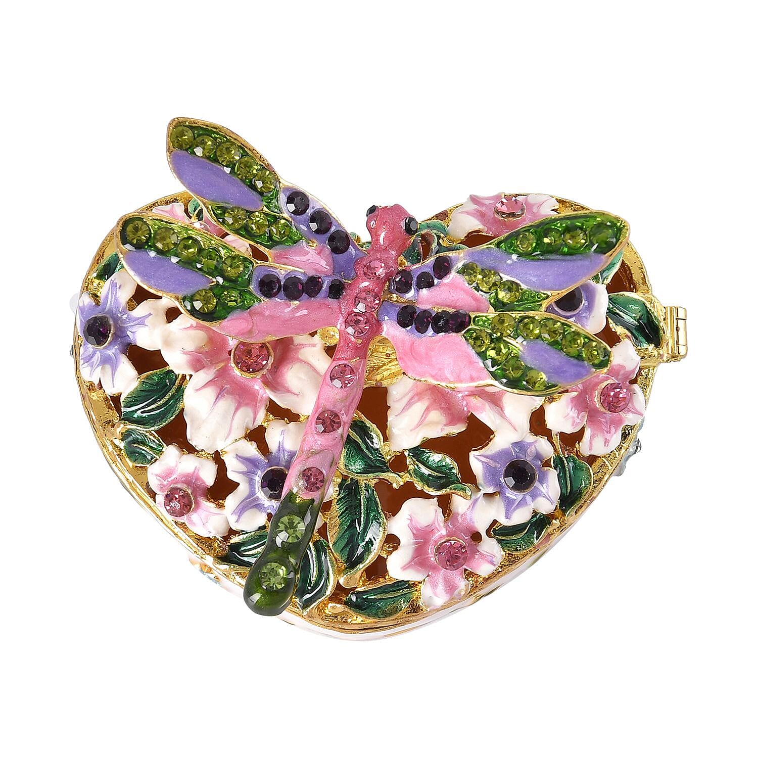 Dragonfly Crystal Studded Trinket Jewellery Box - Multi