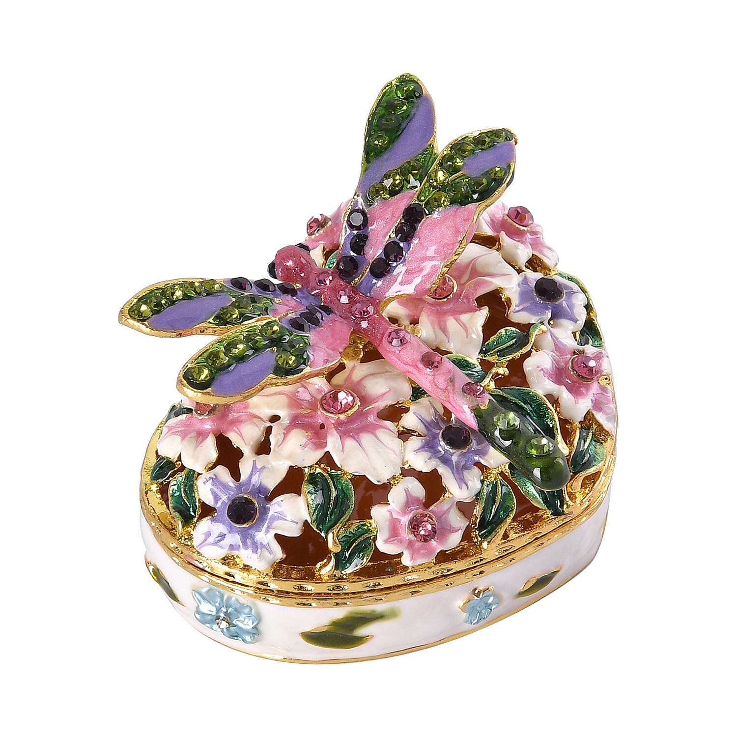 Dragonfly Crystal Studded Trinket Jewellery Box - Multi