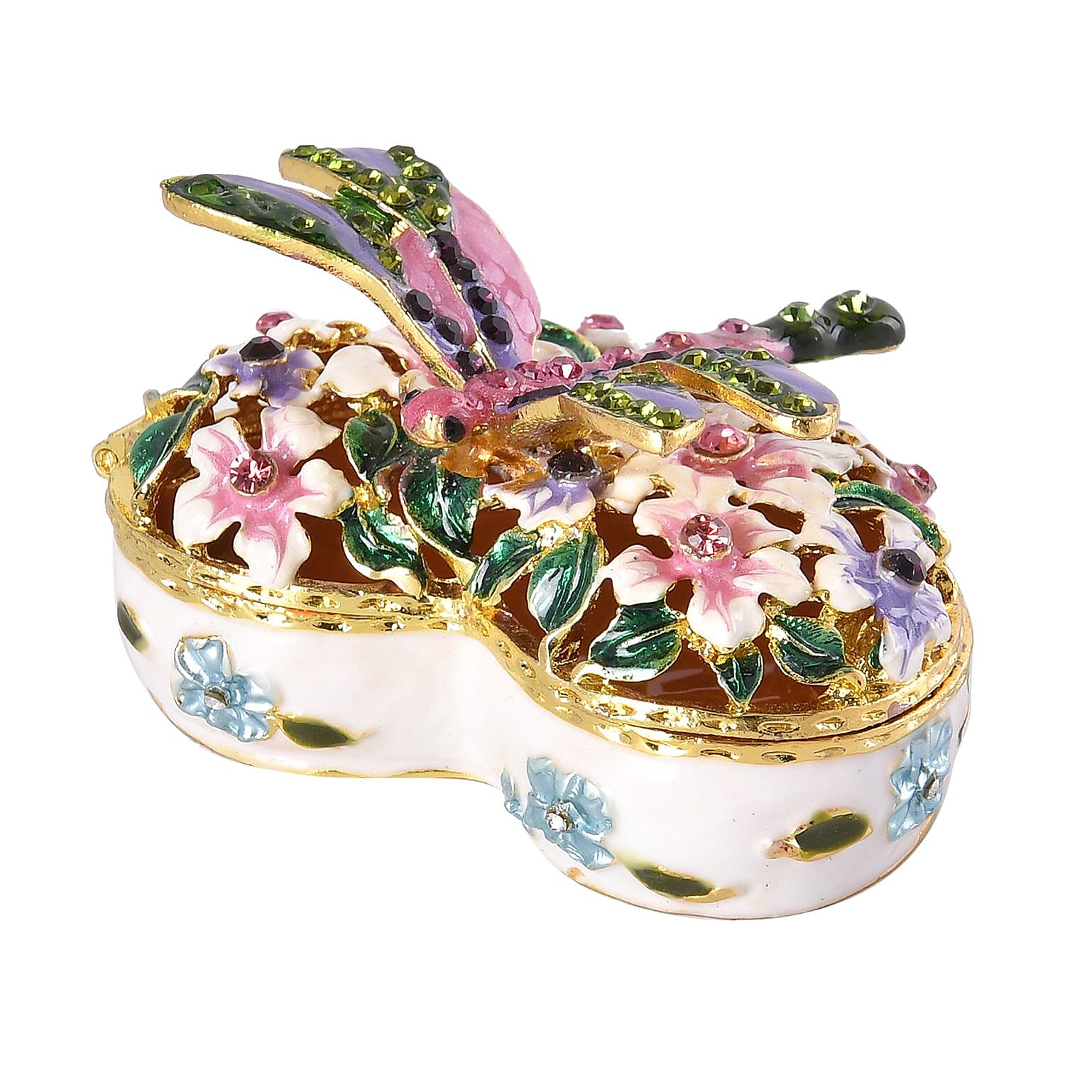 Dragonfly Crystal Studded Trinket Jewellery Box - Multi