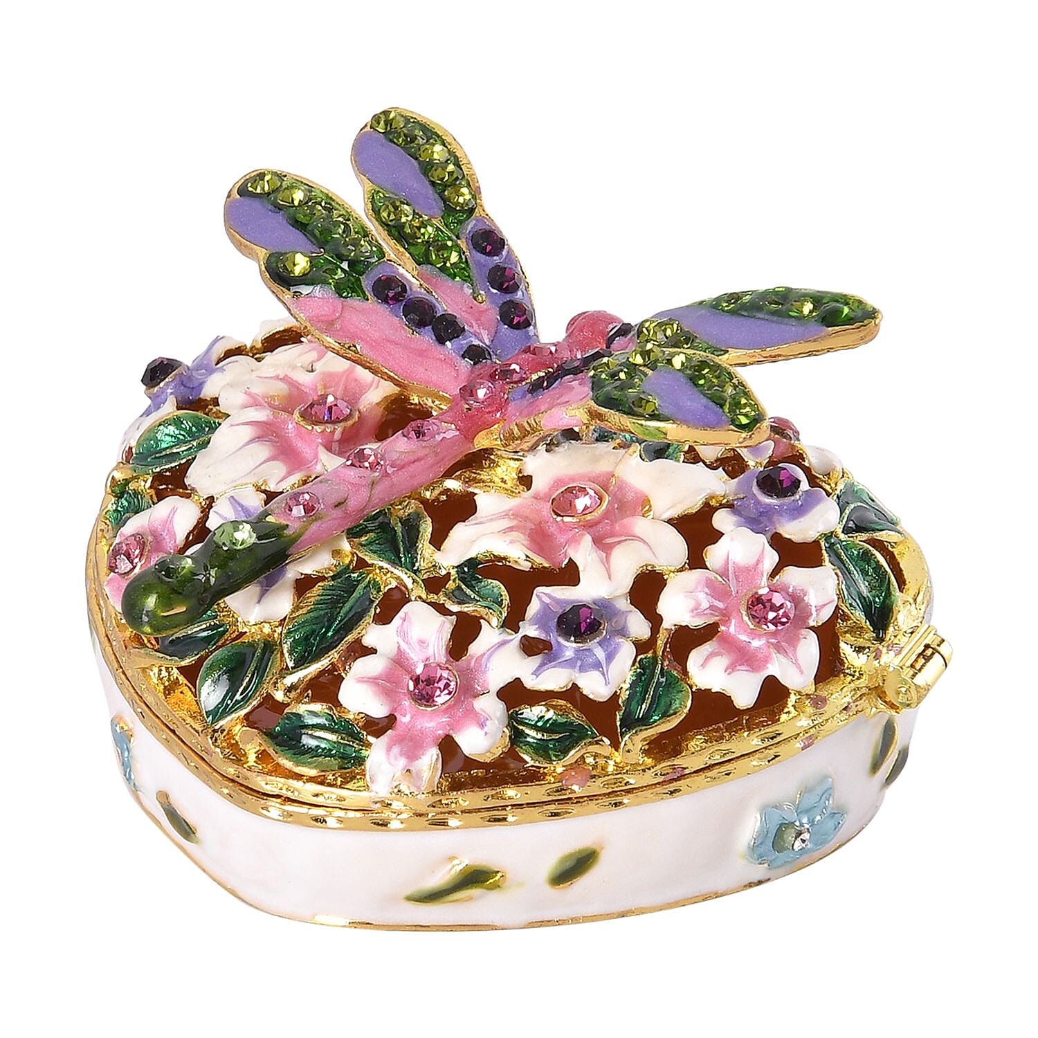 Dragonfly Crystal Studded Trinket Jewellery Box - Multi