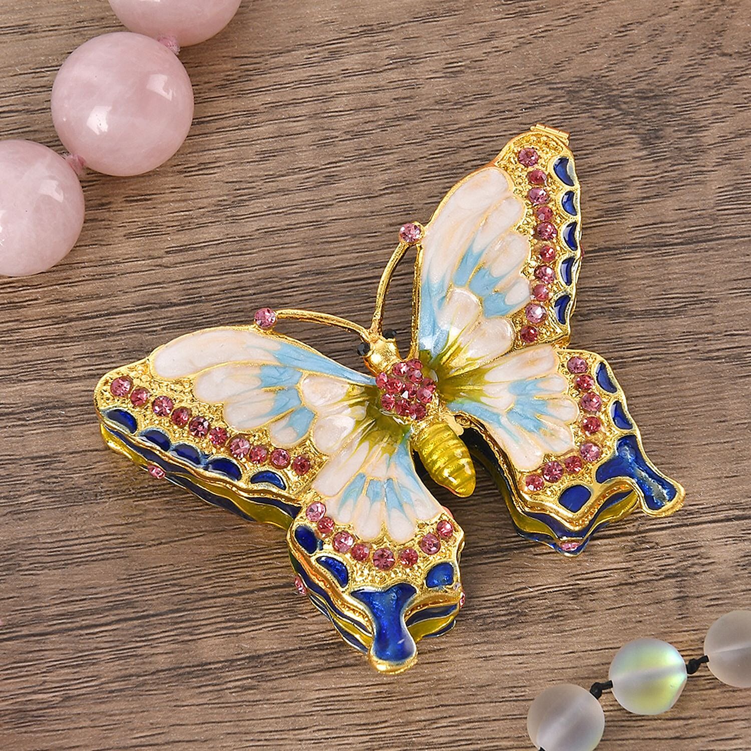 Butterfly Crystal Studded Trinket Jewellery Box - Multi
