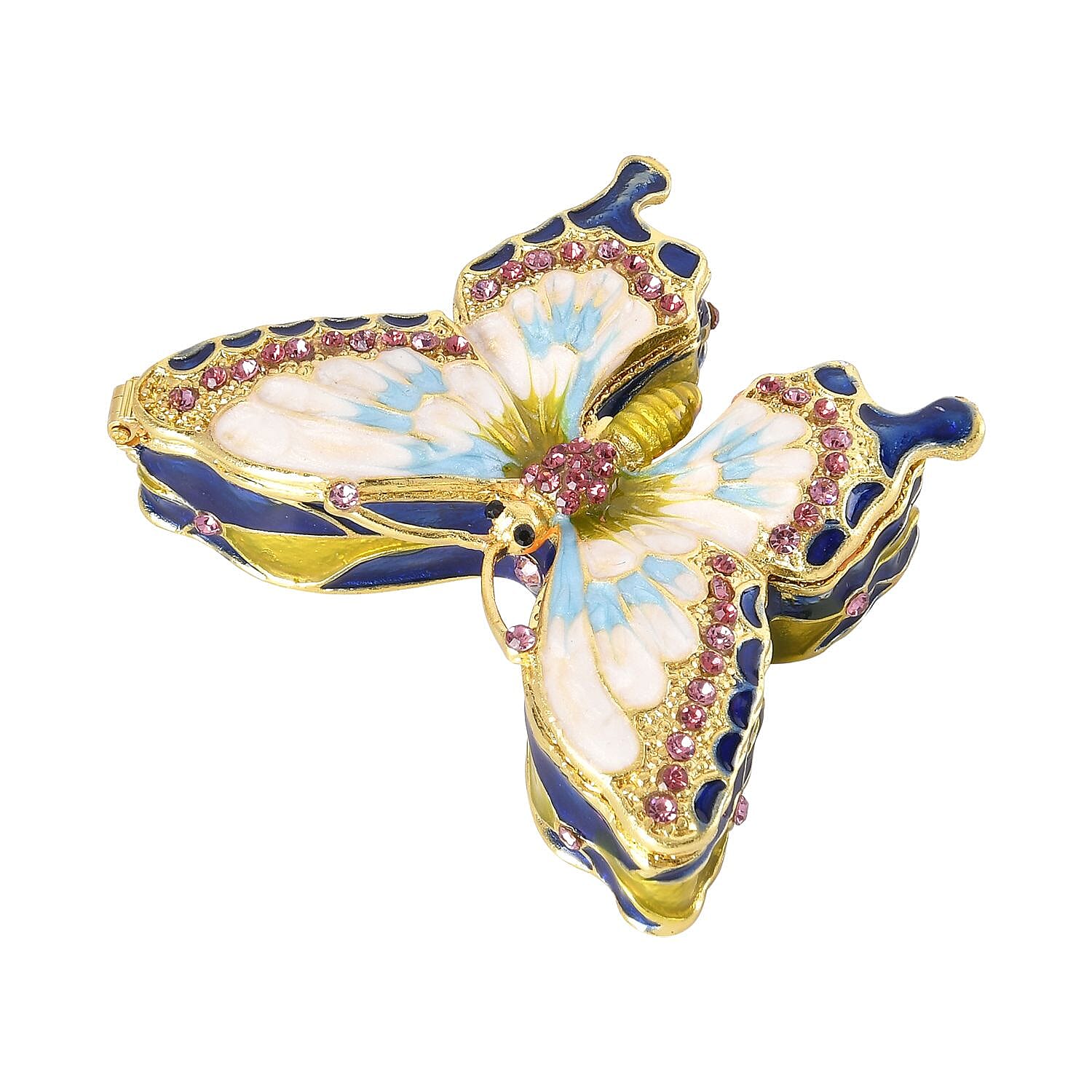 Butterfly Crystal Studded Trinket Jewellery Box - Multi