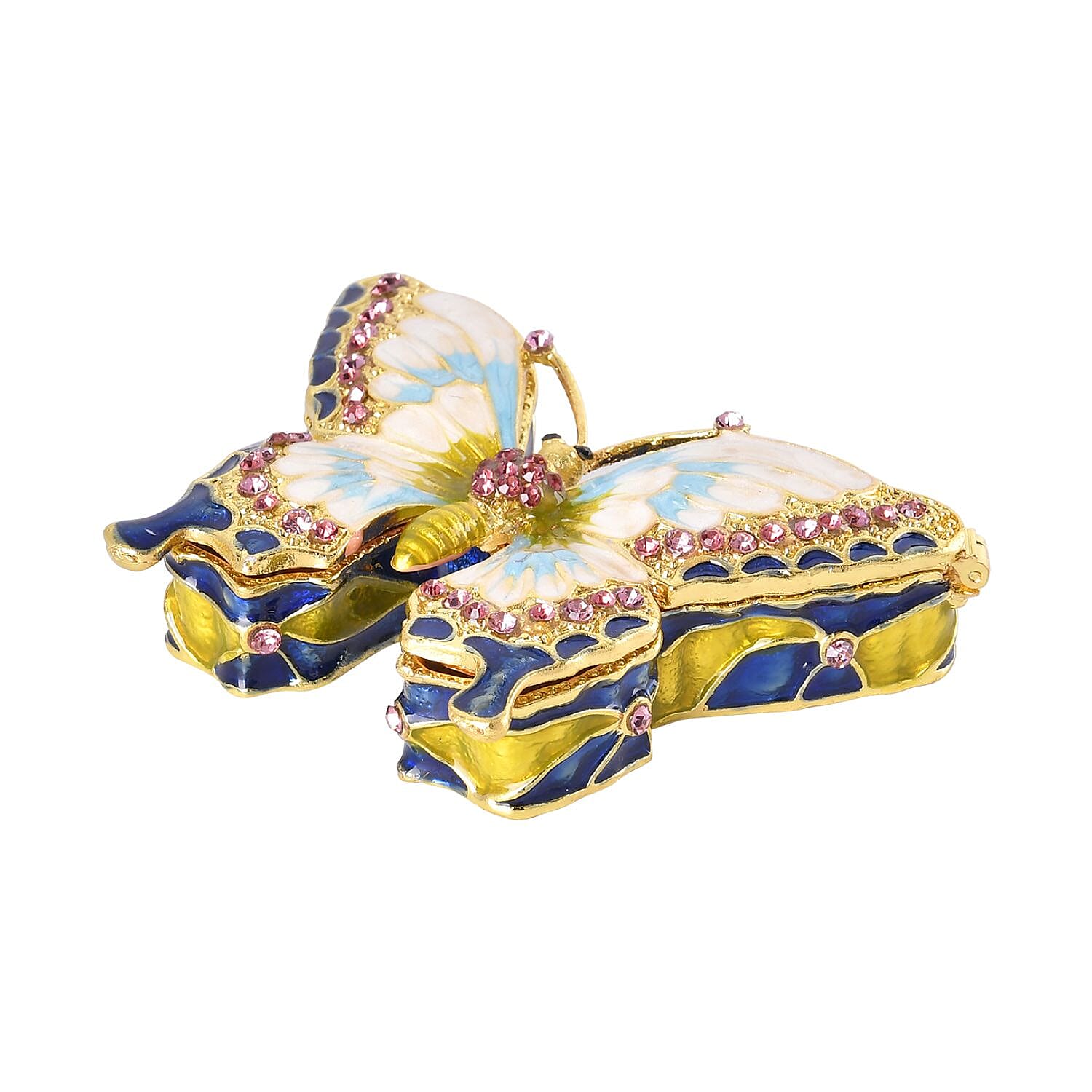 Butterfly Crystal Studded Trinket Jewellery Box - Multi
