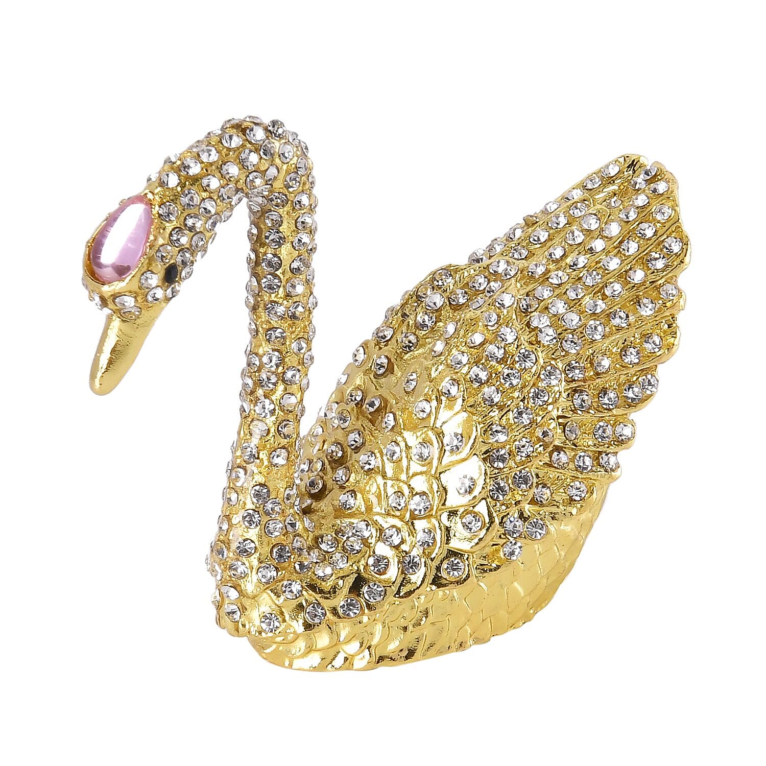 Swan Crystal Studded Trinket Jewellery Box - Gold