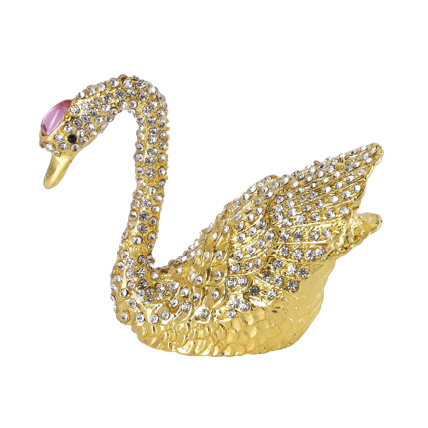 Swan Crystal Studded Trinket Jewellery Box - Gold